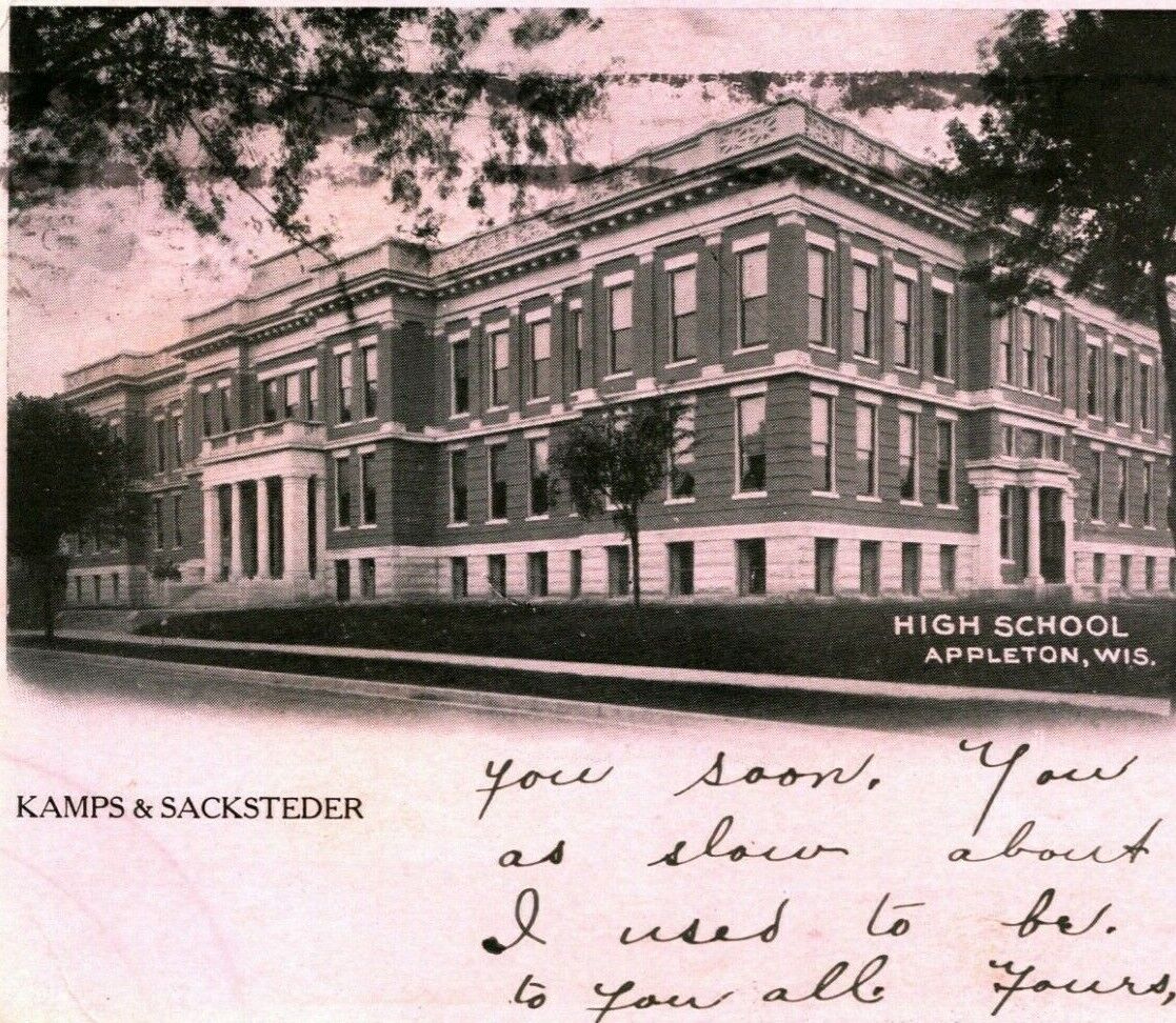 Appleton Wisconsin WI HIgh Scool 1906 UDB Postcard Kamps & Sacksteder Drug Co
