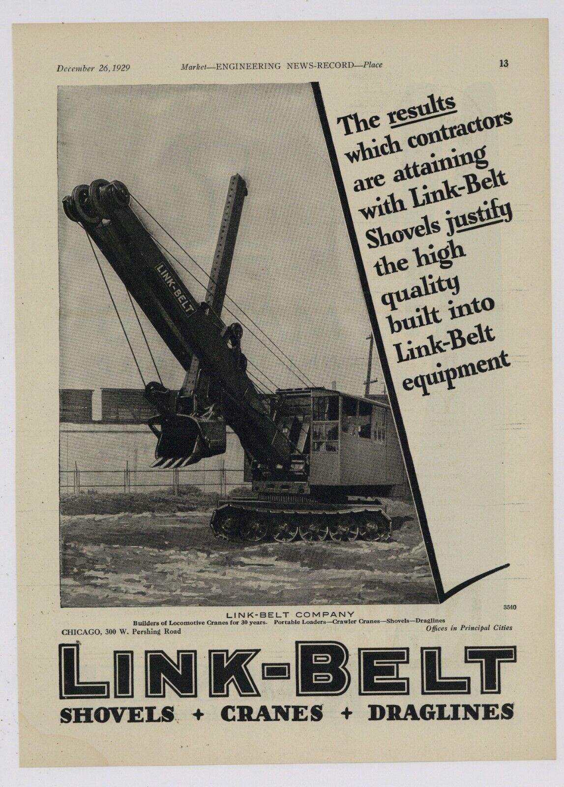 1929 Link Belt Co. Ad: Results Justify the High Quality Built into LB Equipment