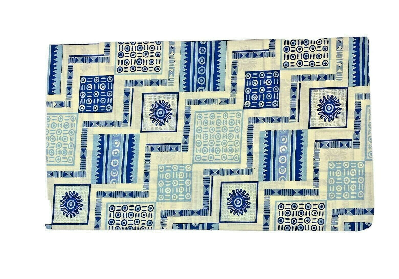 Vintage 80s Custom Handmade King Pillowcase Blue Cream Print Retro Pattern Sham