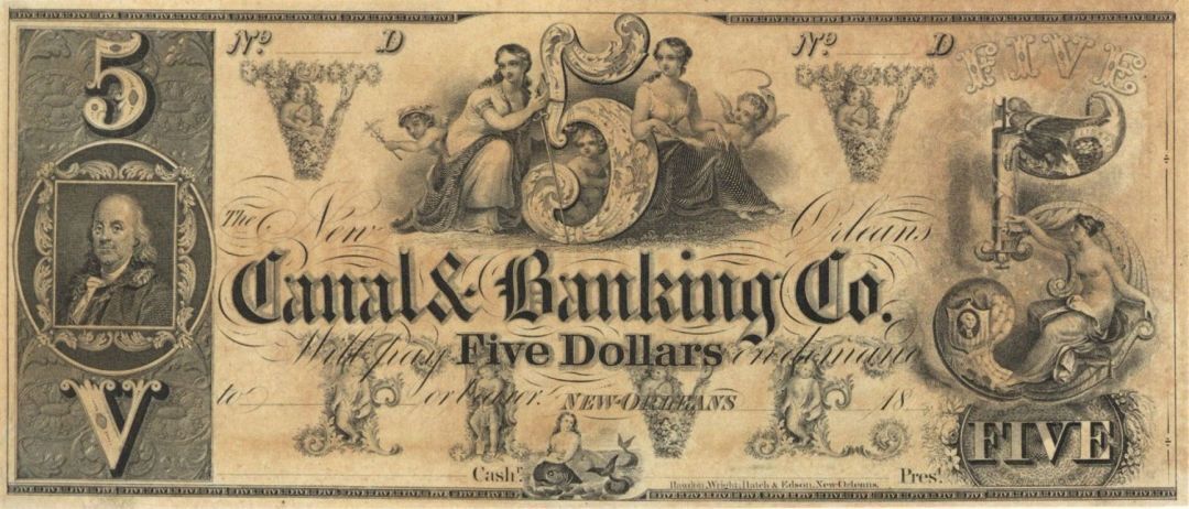 New Orleans Canal and Banking Co. $5 - Broken Bank Note Remainder - Obsolete Ban