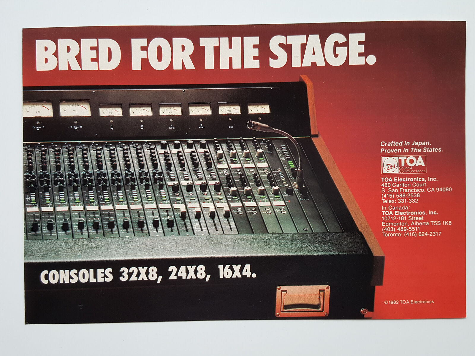 1982 TOA Electronics Mixing Console 32X8 24X8 16x4 Vintage Magazine Print Ad