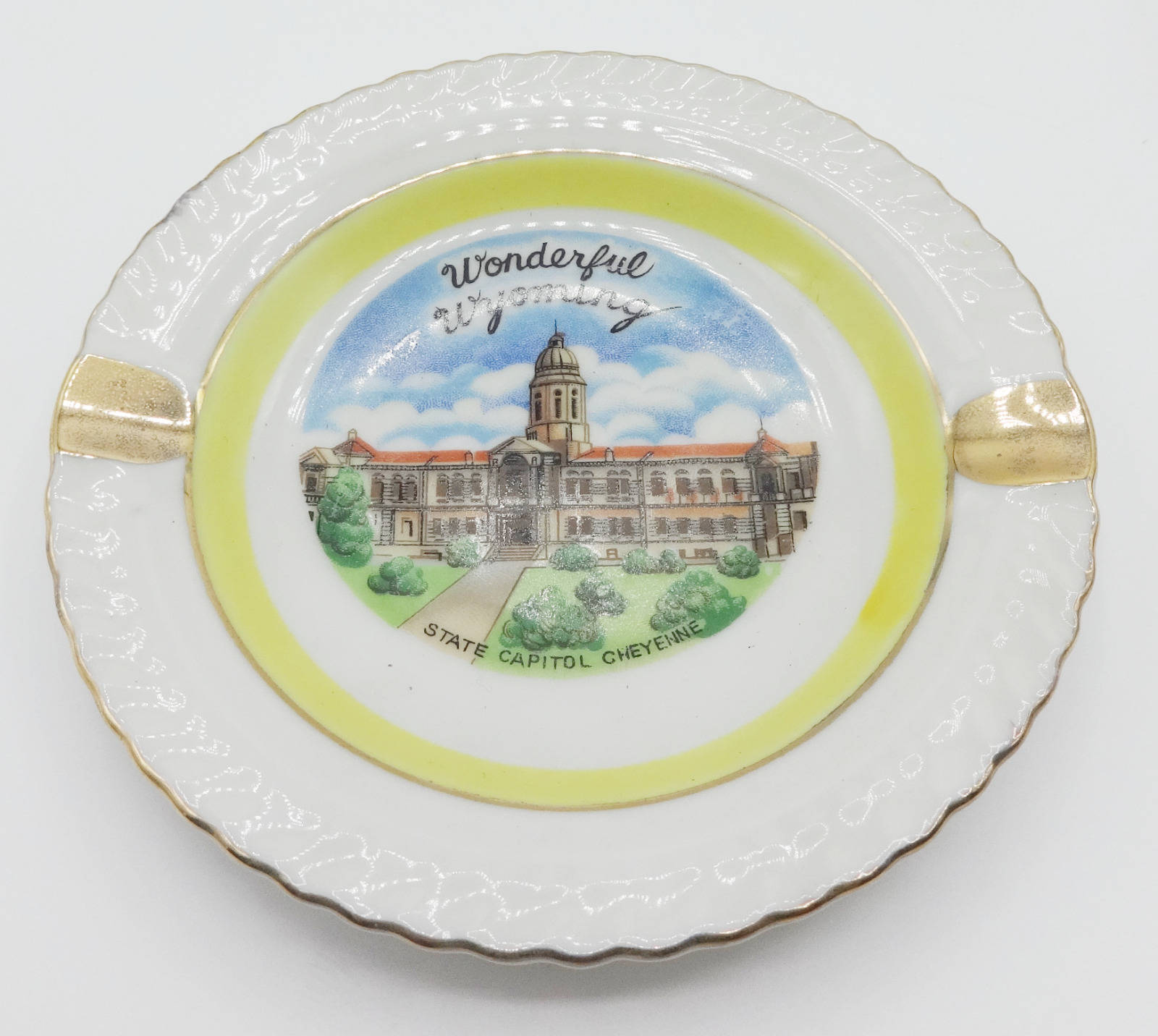 Vintage Wonderful WYOMING Victoria Ceramics Porcelain Ash Tray Dish Bowl
