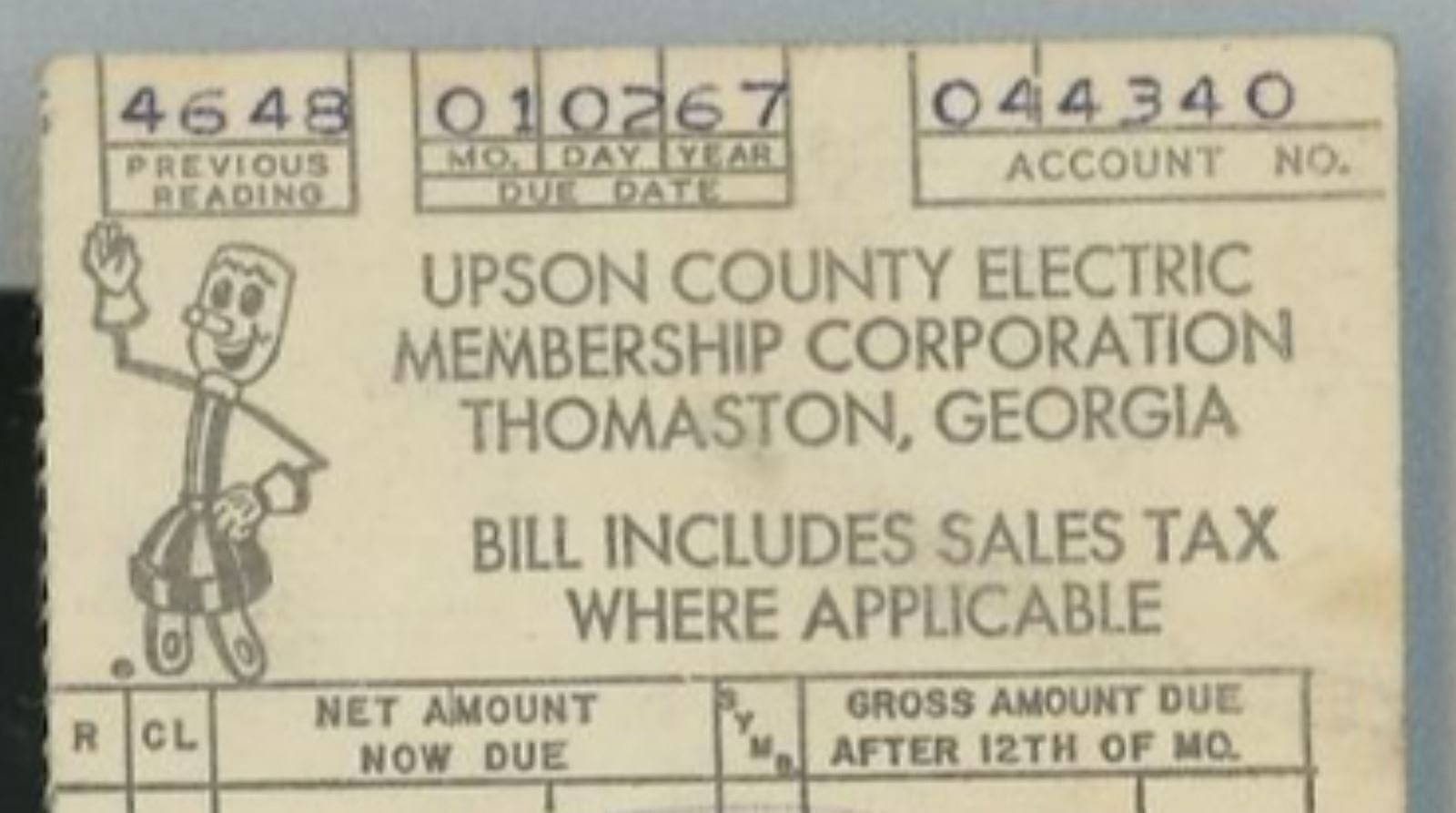 1967 Upson County Electric Membership Corp Thomaston GA Utility Bill 428