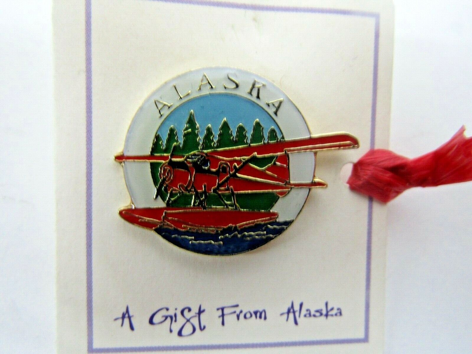 Vintage Cabin Fever Painted Goldtone Metal Alaska Lapel Pin Unused On Card