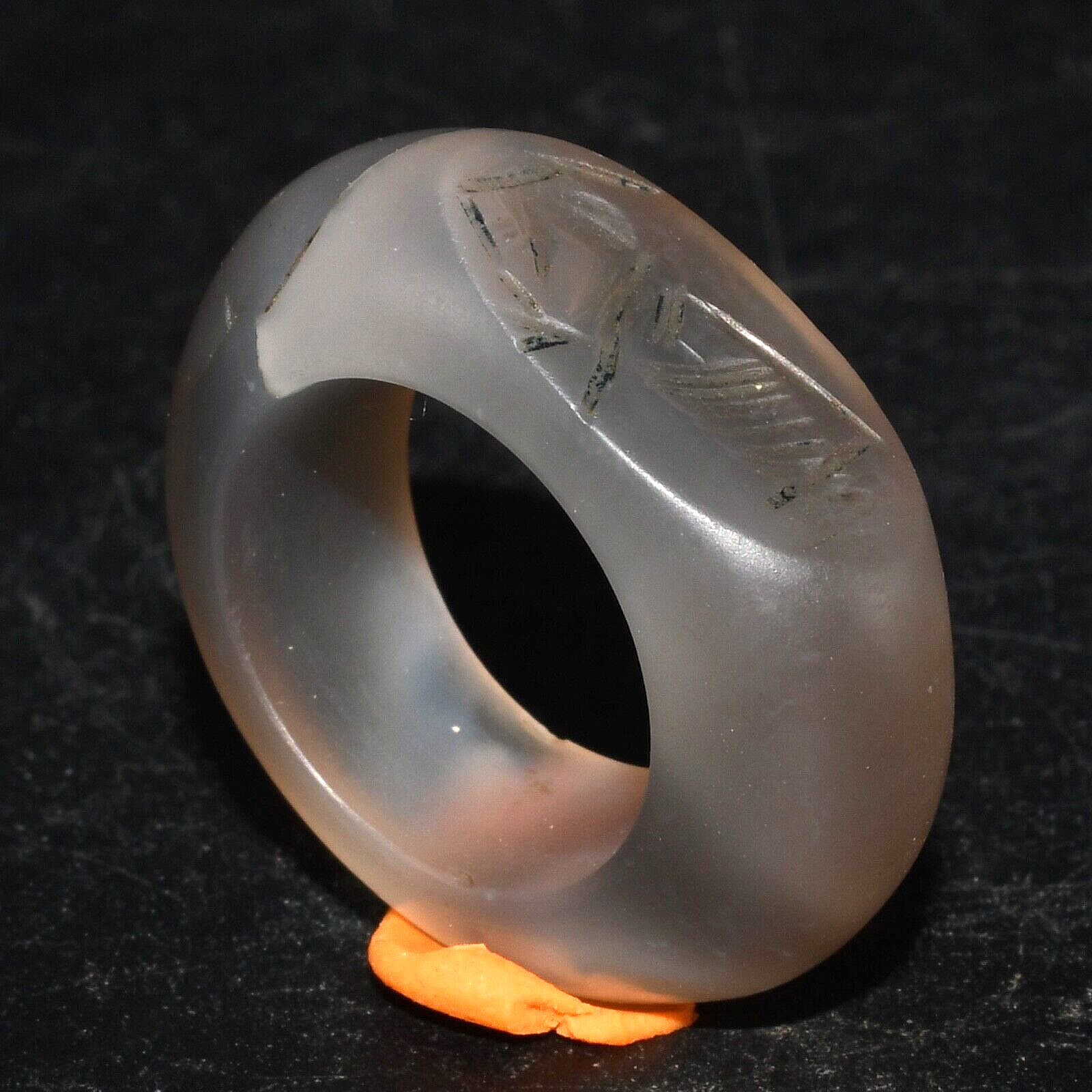 Genuine Ancient Sassanian Sassanid Agate Stone Ring with Engraved Bezel