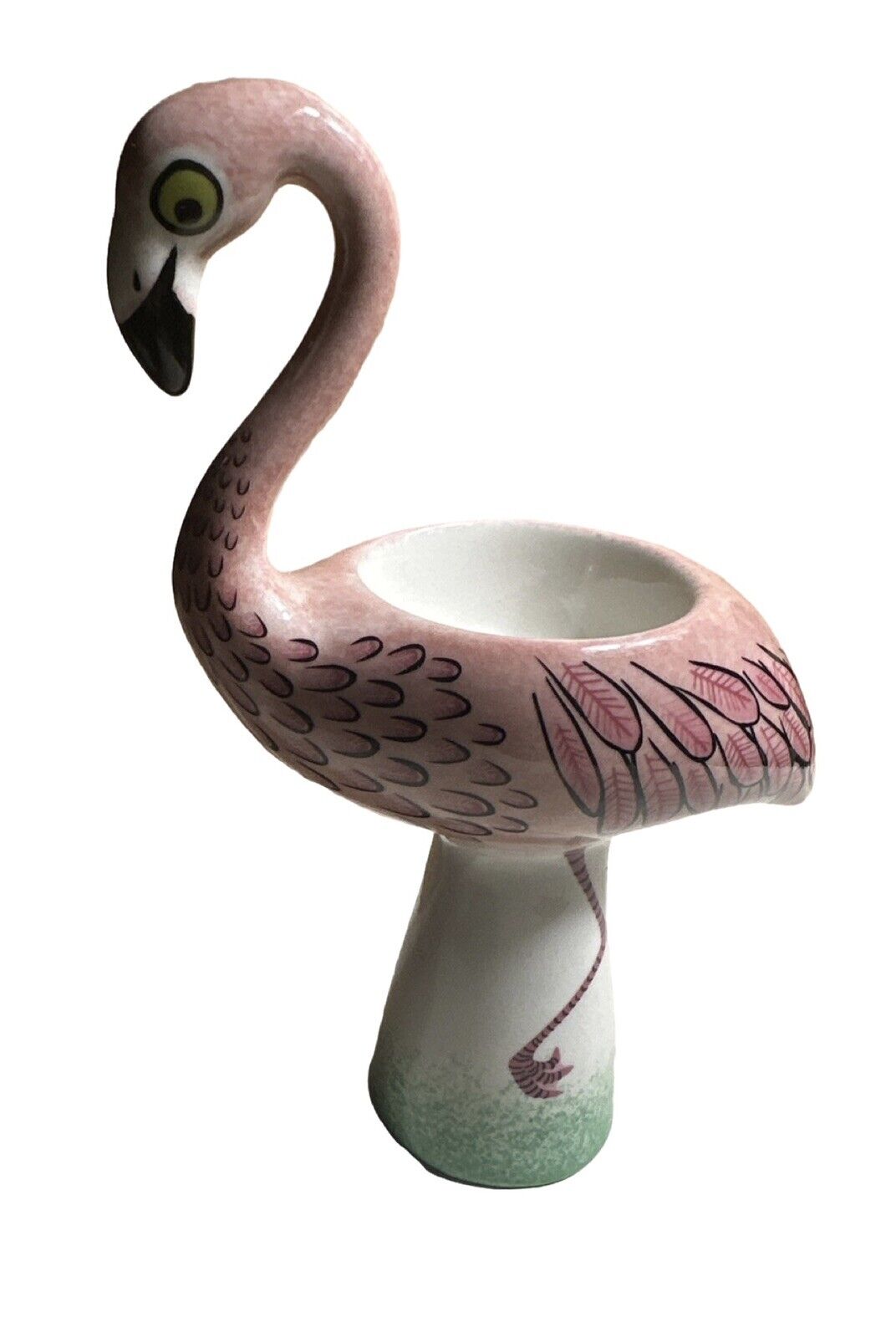 Retro Hannah Turner Ceramic Bird Pink Flamingo Egg Cup Signed Fun CUTE Gift
