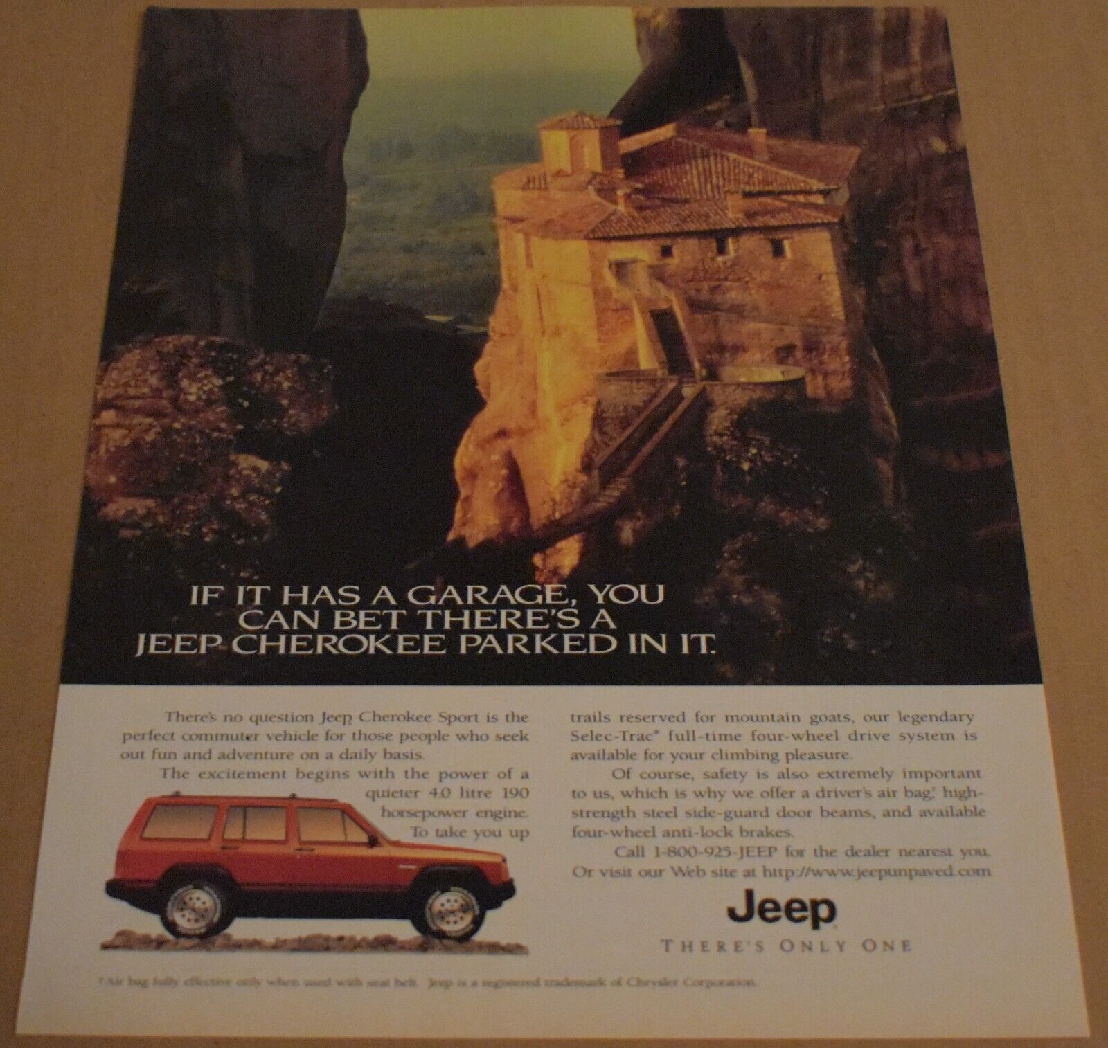 1996 Print Ad Jeep Cherokee Sport Garage Bet Parked in it Mountain Home only one