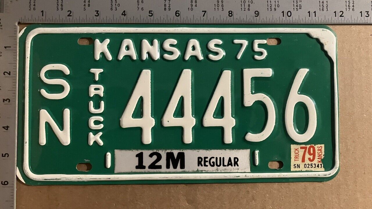 1975 Kansas truck license plate SN 44456 YOM DMV Shawnee Ford Chevy Dodge 11075