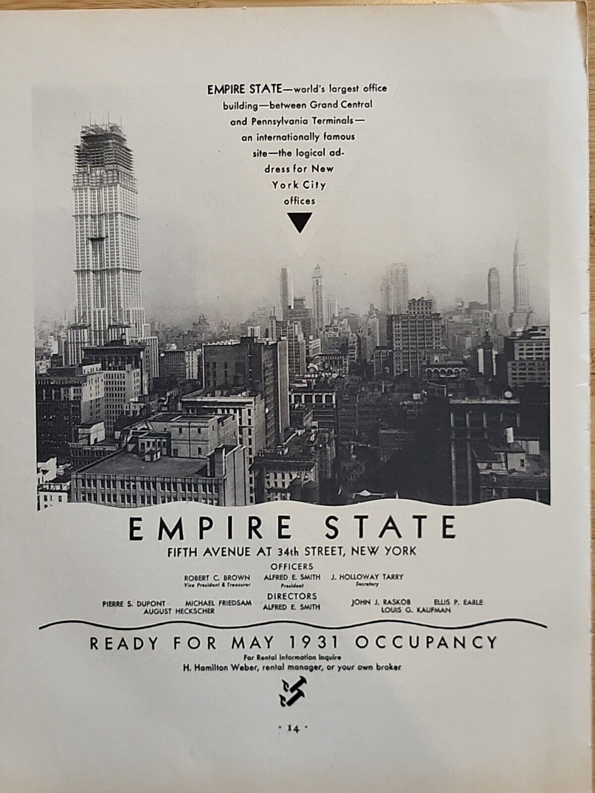 1930 Empire State Building Fortune Magazine EARLIEST Print Advertising Tearsheet