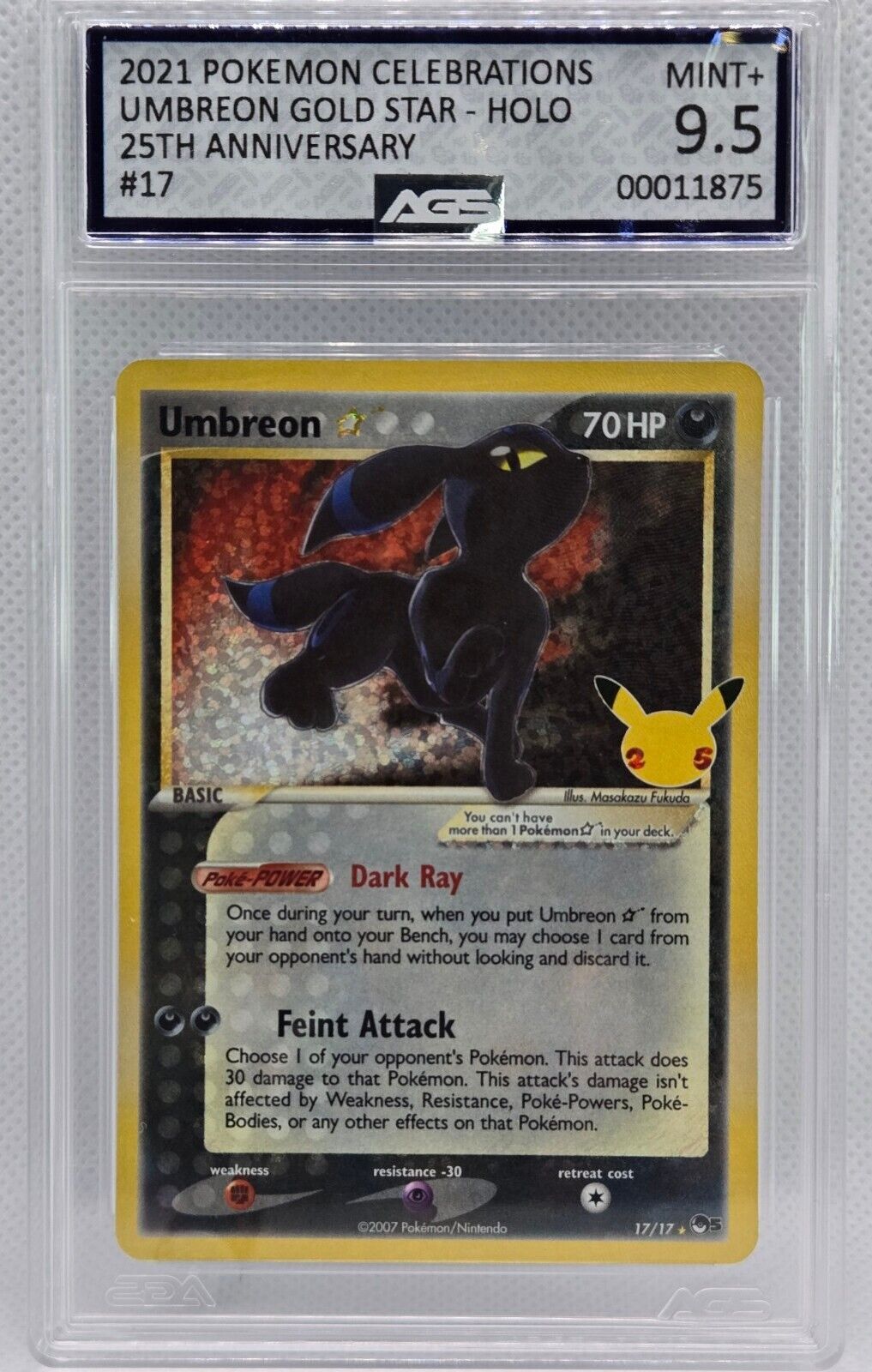 2021 Pokemon Celebrations Classic Coll. #17 Umbreon Gold Star AGS 9.5