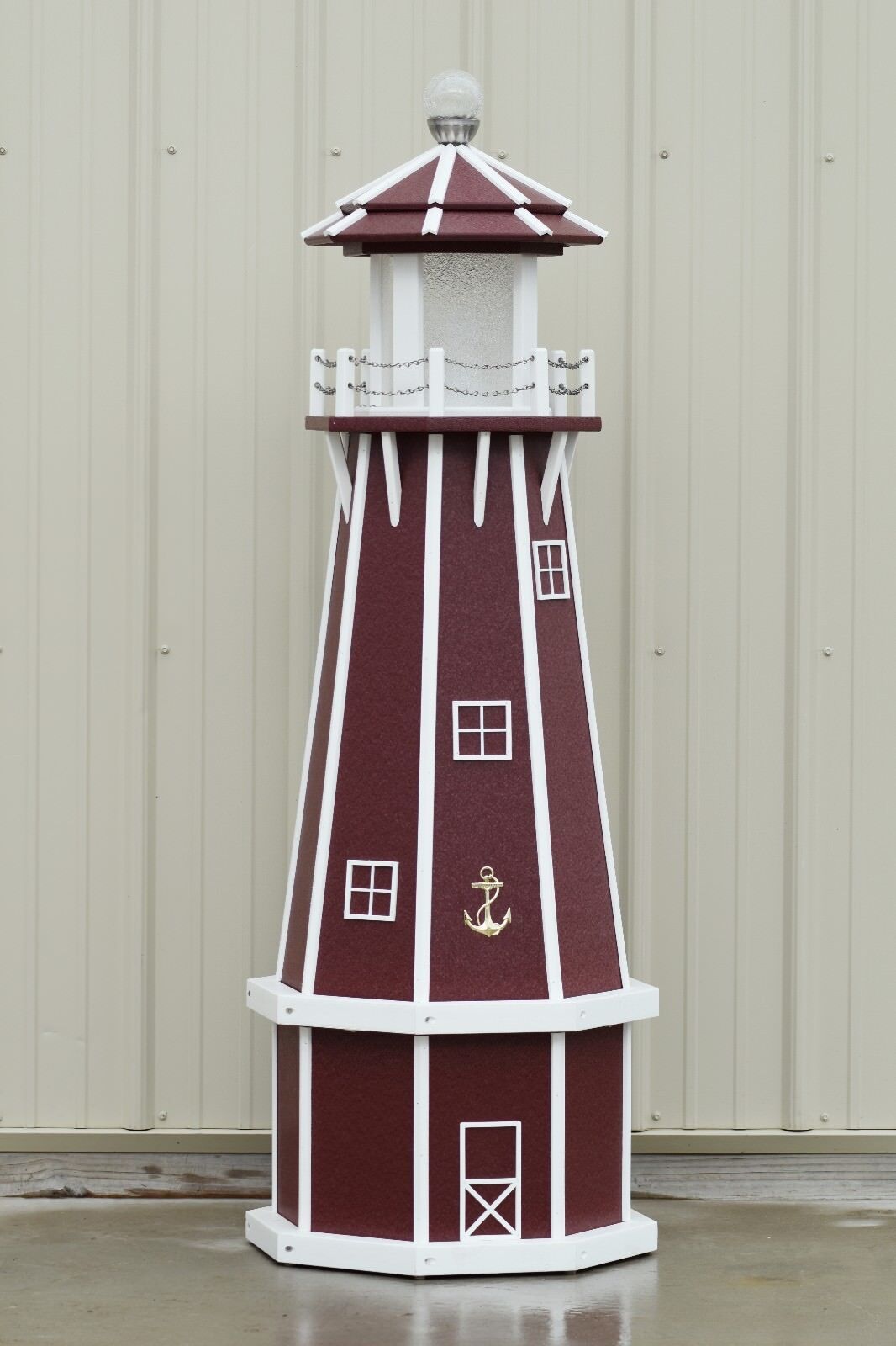 5' Octagon Handcrafted Poly Lumber, Wood Looking Lighthouse (cherry/white trim)