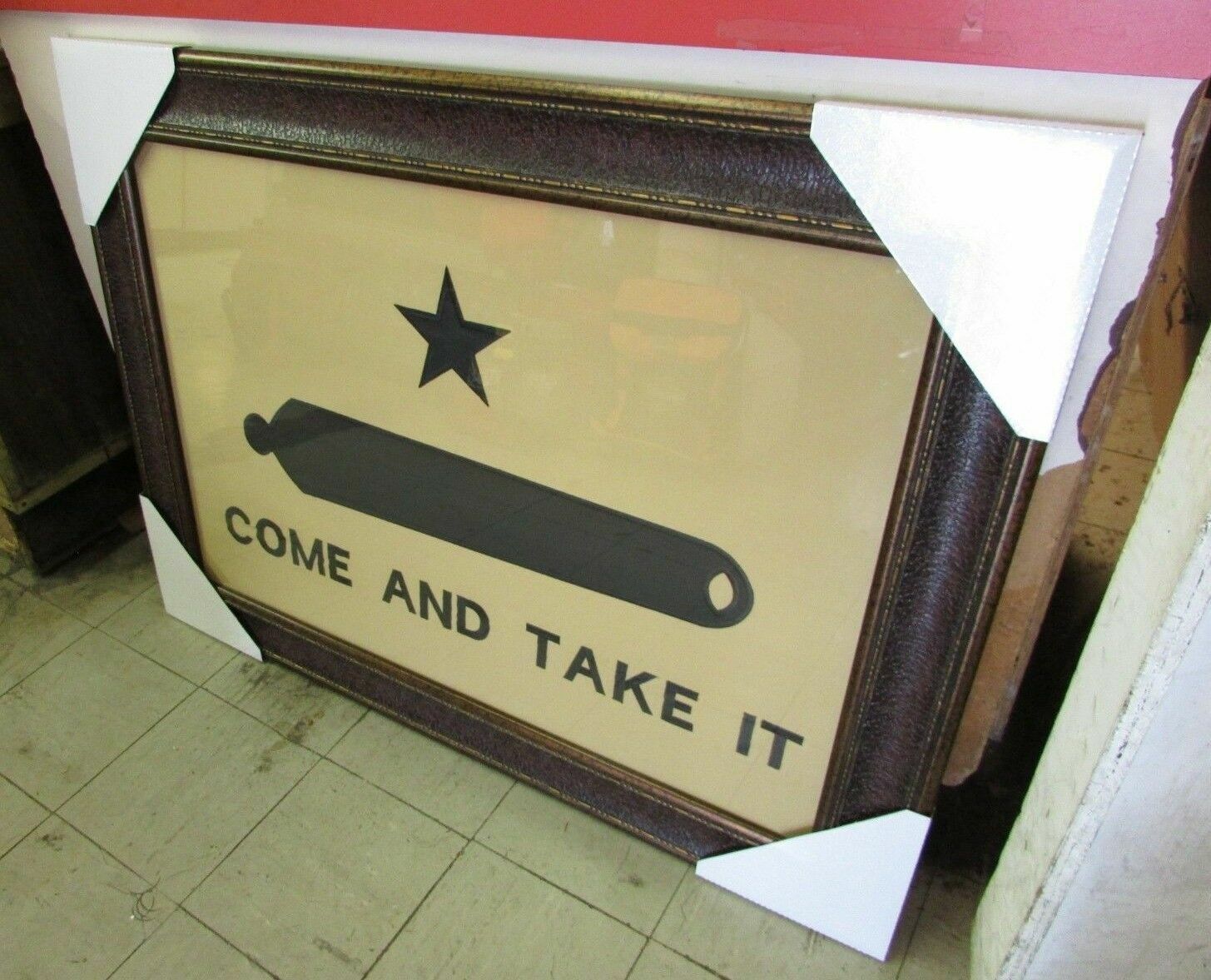 Framed Come and Take It Gonzales Texas Flag Aged Rustic 42'' x 30'' made in USA