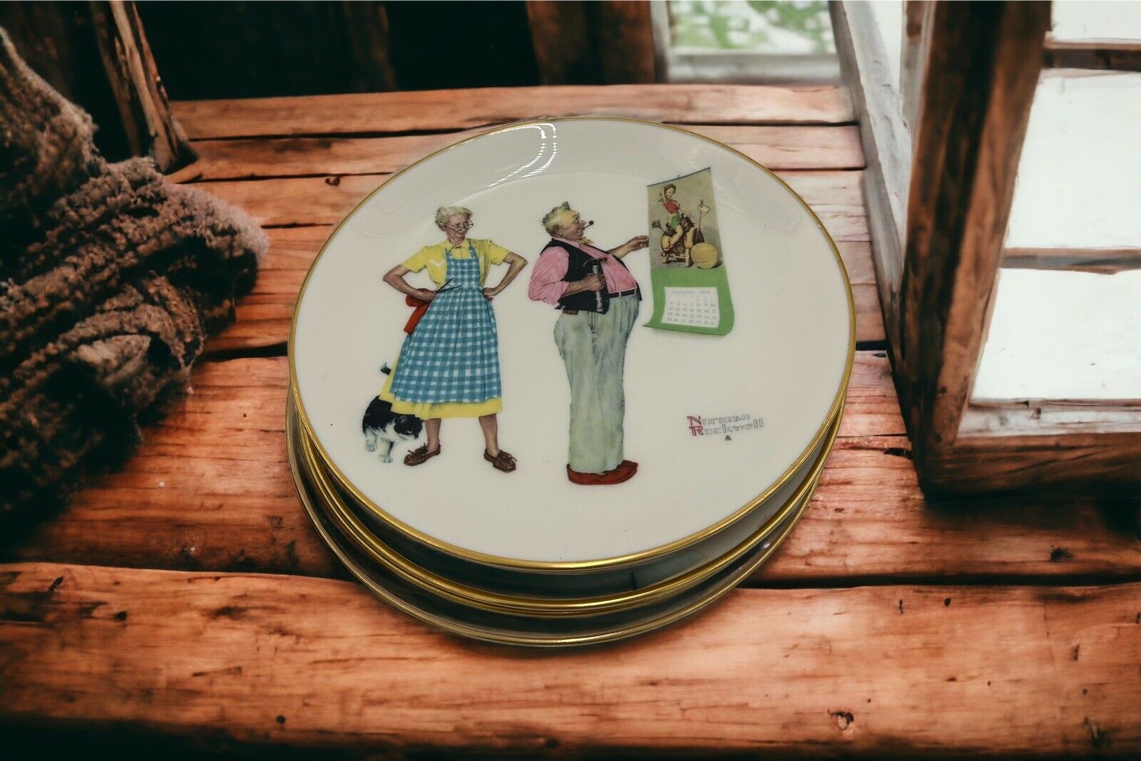 Norman Rockwell Collector  5 Plates Granny Core Holiday Gift Decor Retro VTG