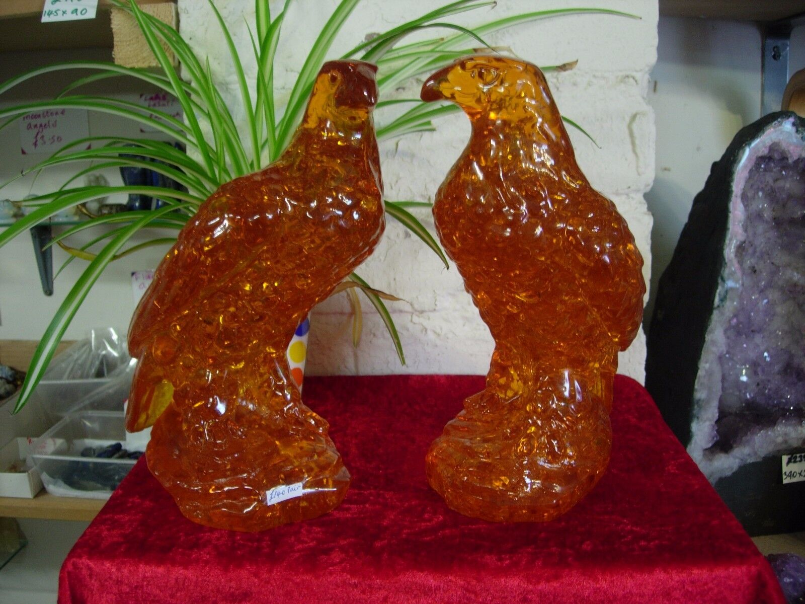 amber/copal man made pair of hawks raptor