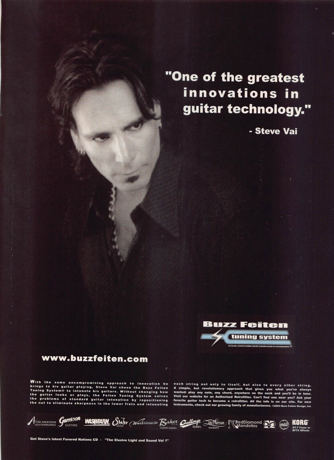 Buzz Feiten Tuning System Print Ad Steve Vai Endorsed Uncompromising Approach