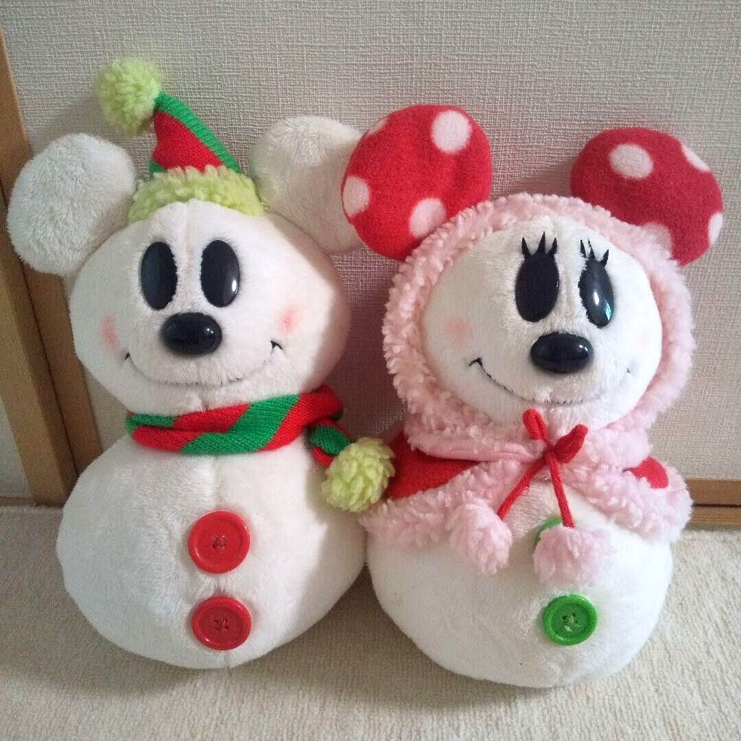 Tokyo Disney Resort Snowman Mickey Minnie SET Plush Doll Christmas H11.8\
