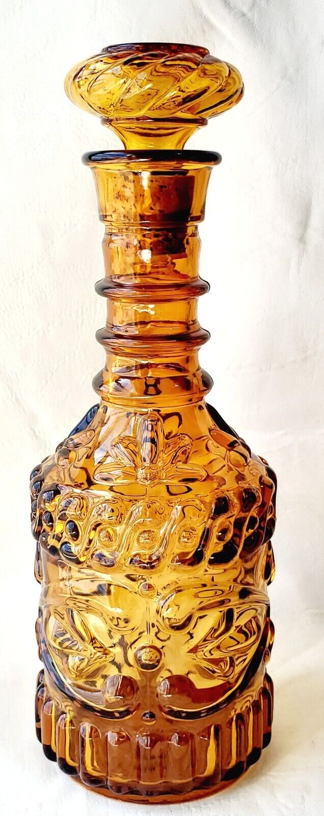 Vintage Empty Amber Color Liquor Bottle W Stopper 