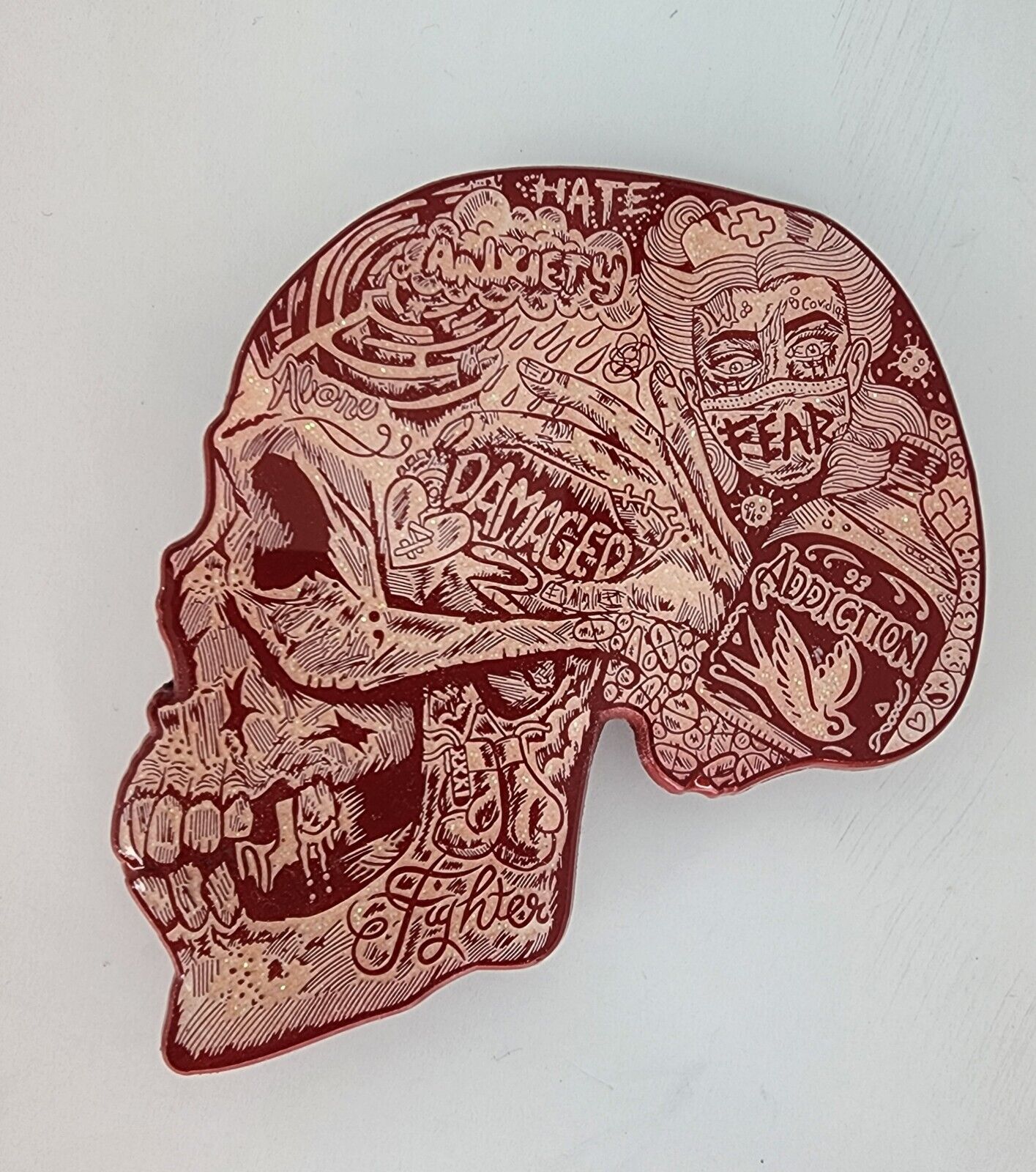 Little Sams Art Mental Health Skull Limited Edition Pin Very Rare Red Variant