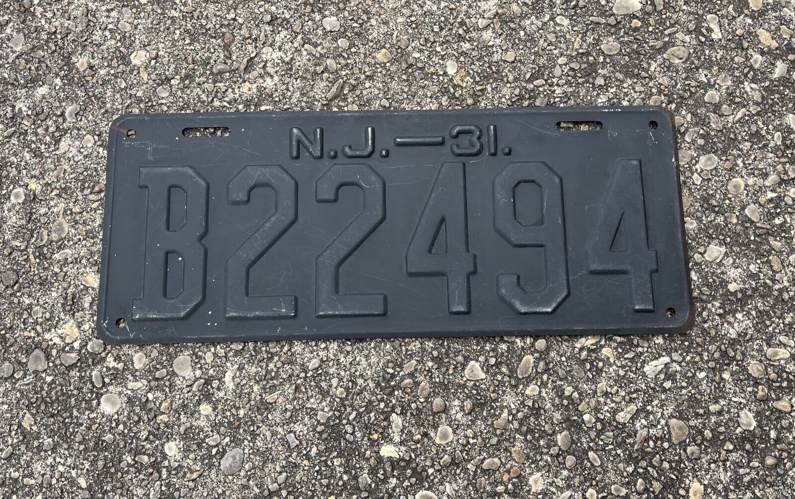 Antique 1931 New Jersey Car Black License Plate Truck B22494 NJ Old Auto Tag 15”