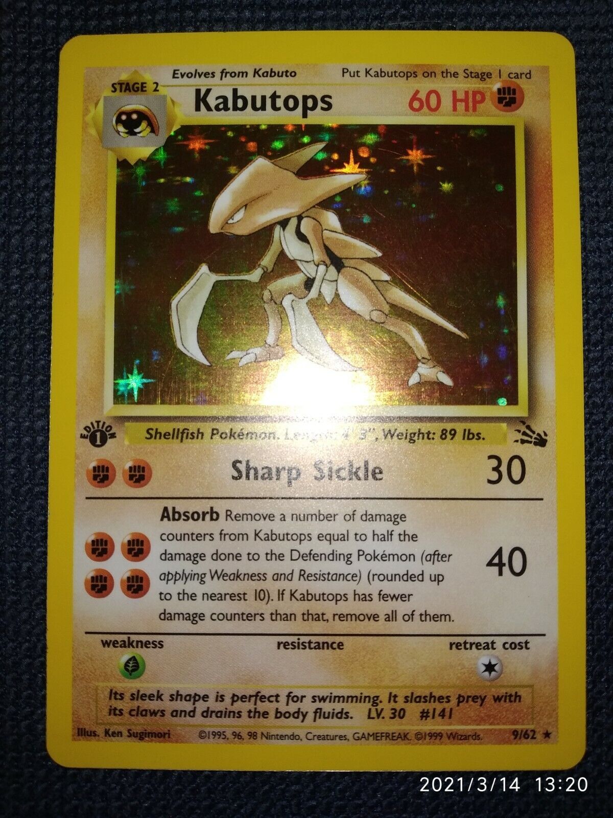 Pokémon Karte Kabutops 9/62 Holo Rare 1. Edition Fossil Englisch NM/Mint PSA  ?