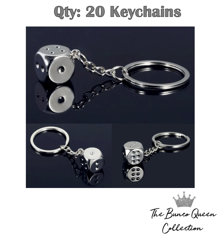 Qty 20 Metal Dice Keychains Bunco Party Favor Casino Keychain Bulk Dice Keychain