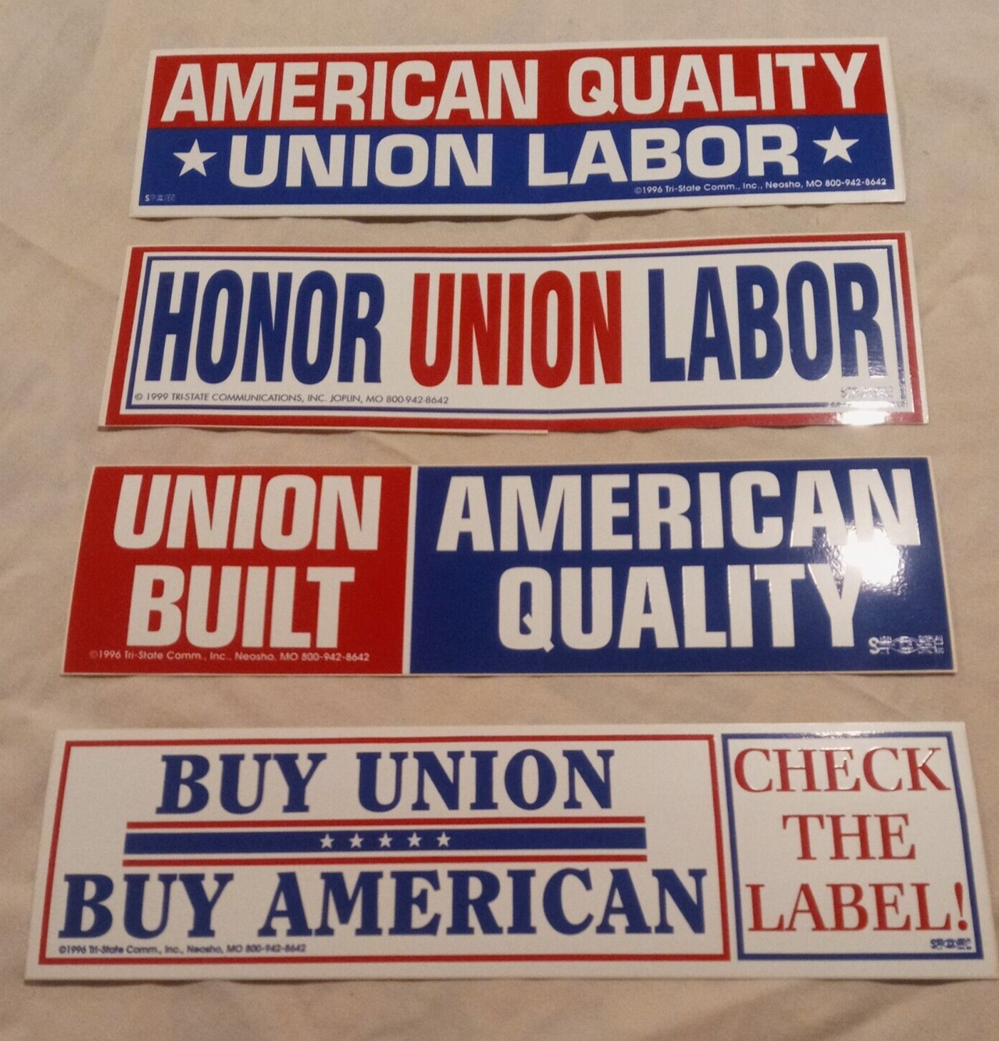 4 honor unions Bumper Stickers buy union, american quality union made labor bug