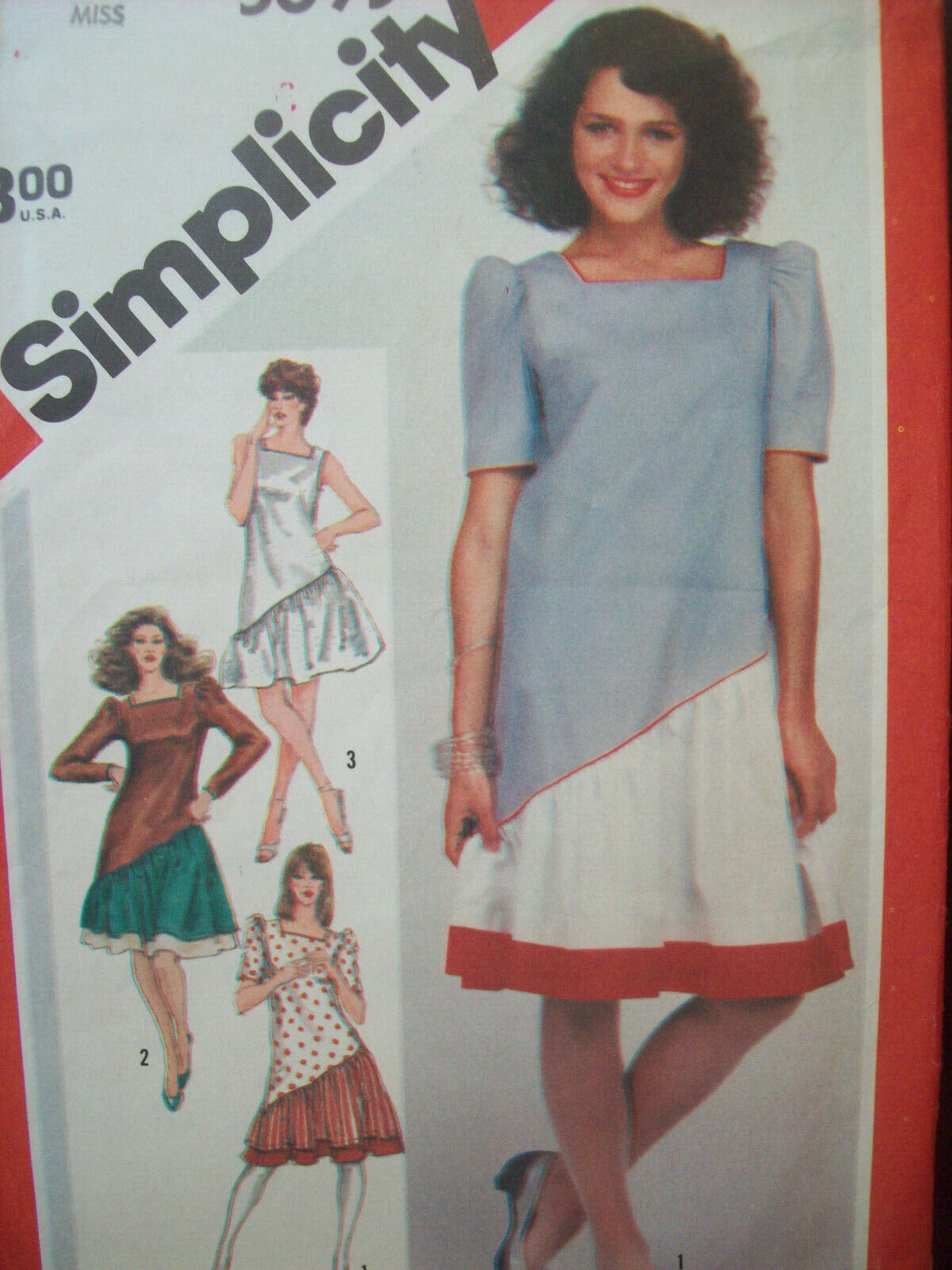 Vintage Simplicity Pattern 5893 Square Neckline Assymetrical Dress Size 8 UC/NOS