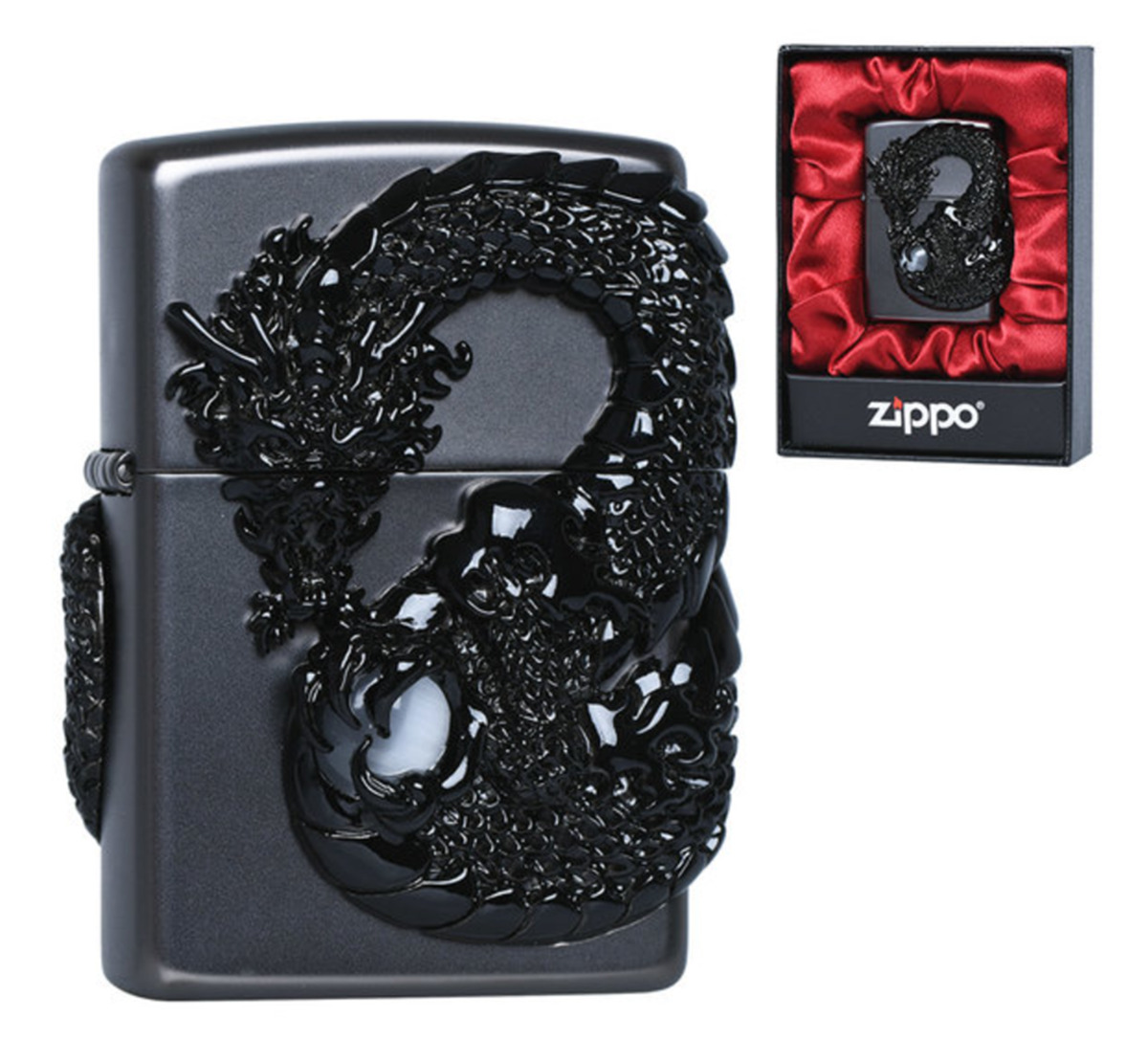 Zippo Lighter Black Dragon Genuine Windproof  6 Flints New In Box
