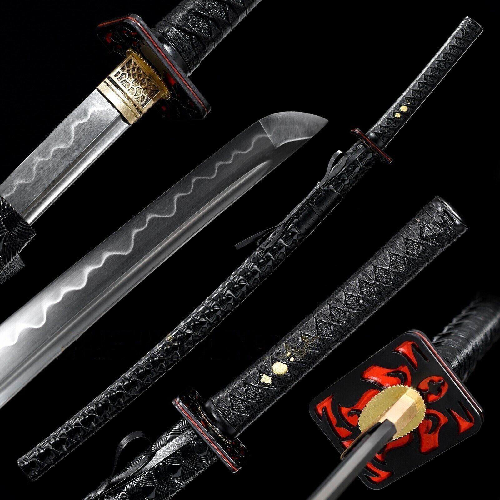 40''BLACK Japanese Samurai Katana Clay Tempered T10 Steel Full Tang Sharp Sword