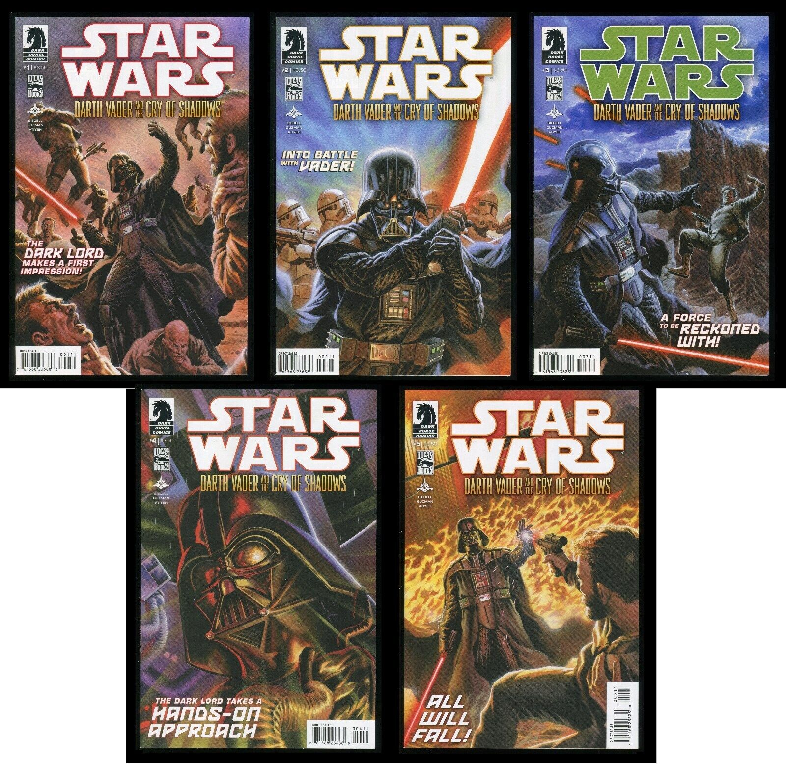 Star Wars Darth Vader and the Cry of Shadows Comic Set 1-2-3-4-5 Lot Palpatine