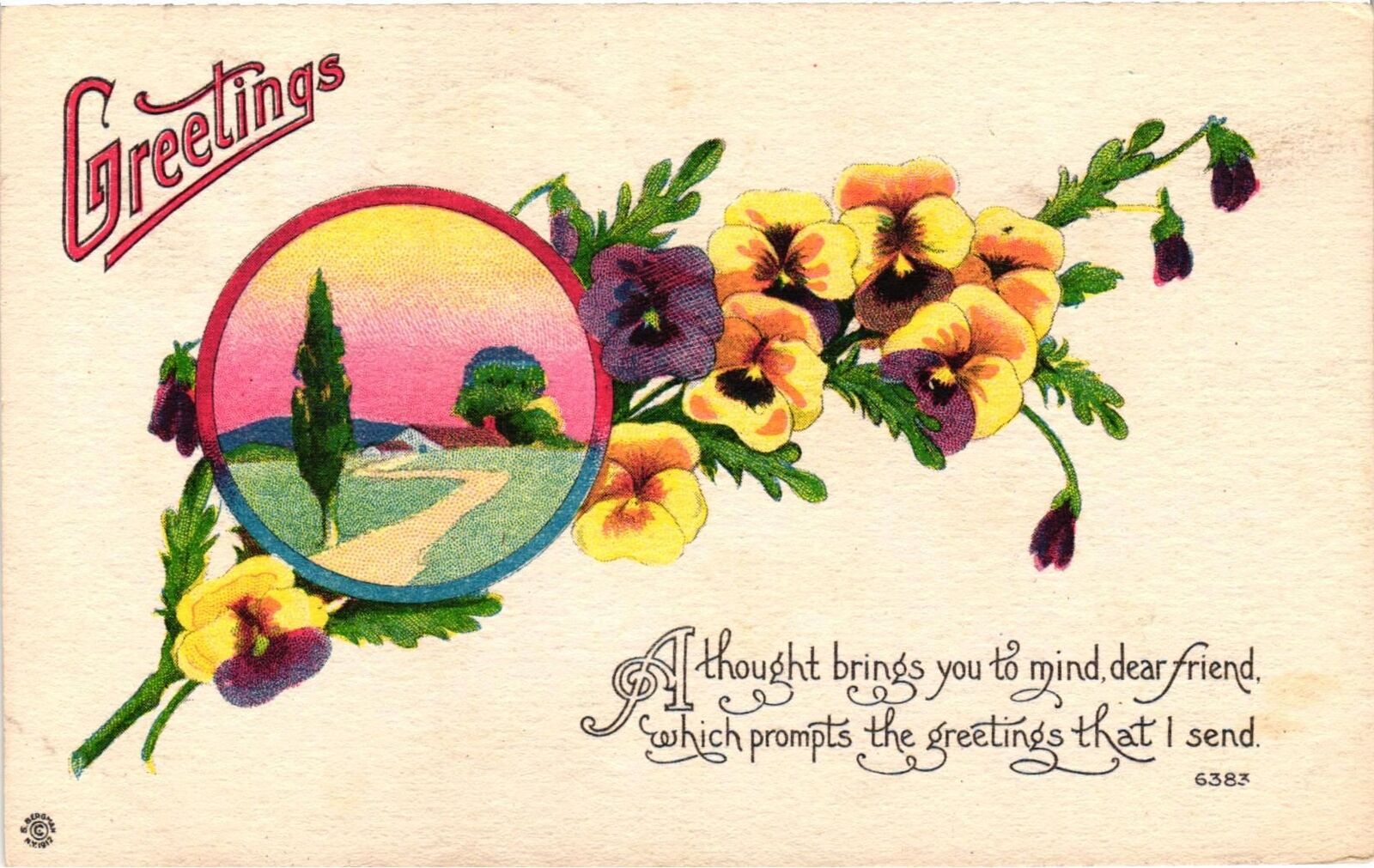 Vintage Postcard- A thought brings you to mind dear friend which prompts the gre