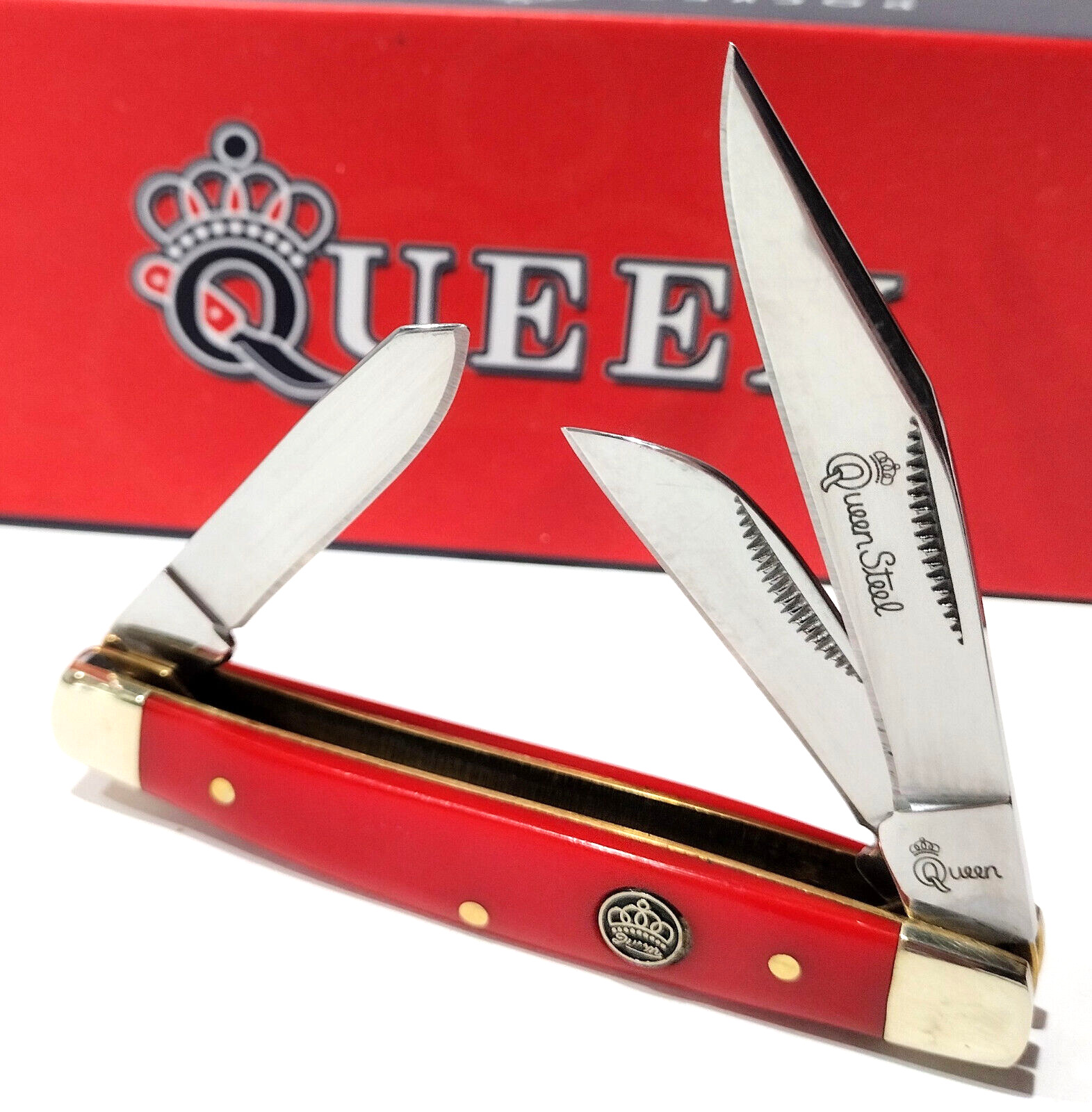 Queen Cutlery Company Stockman Smooth Red Bone 3 Blade Folding Pocket Knife
