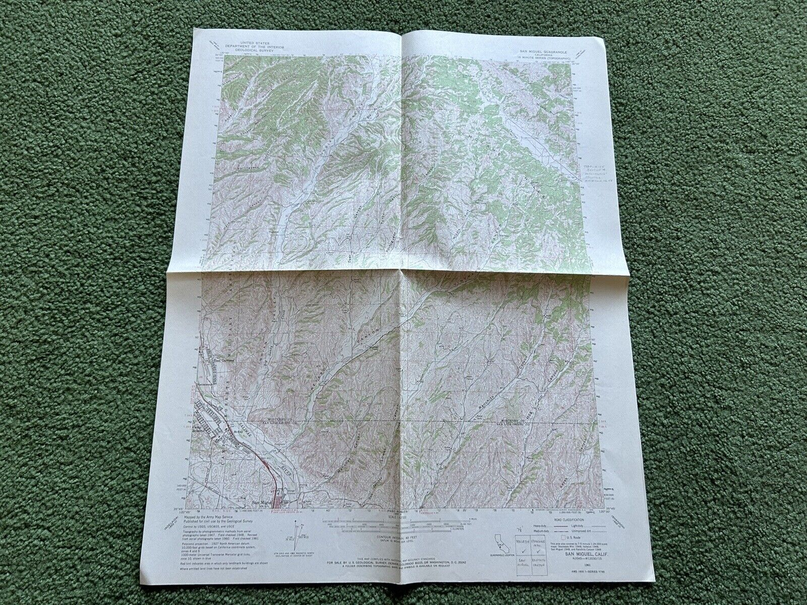 Vintage 1961 US Dept Of Geological Survey San Miguel CA Topographical Map