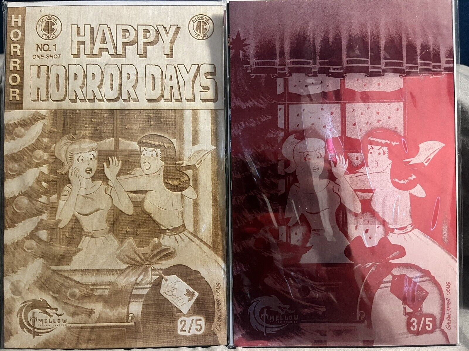 Happy Horror Days Archie Christmas Homage WOOD COVER Variant 2/5 & Red Foil 3/5