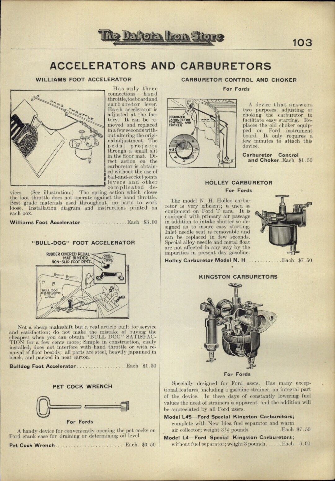 1922 PAPER AD Williams Accelerator Holley Carburetor Kingston Speedometer Parts