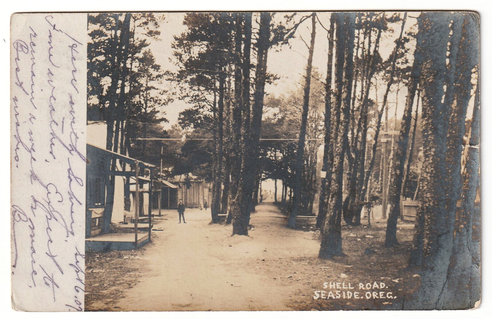 Seaside Oregon SHELL ROAD Cabins 1907 Photo RPPC Postcard John Smith Stamp OR