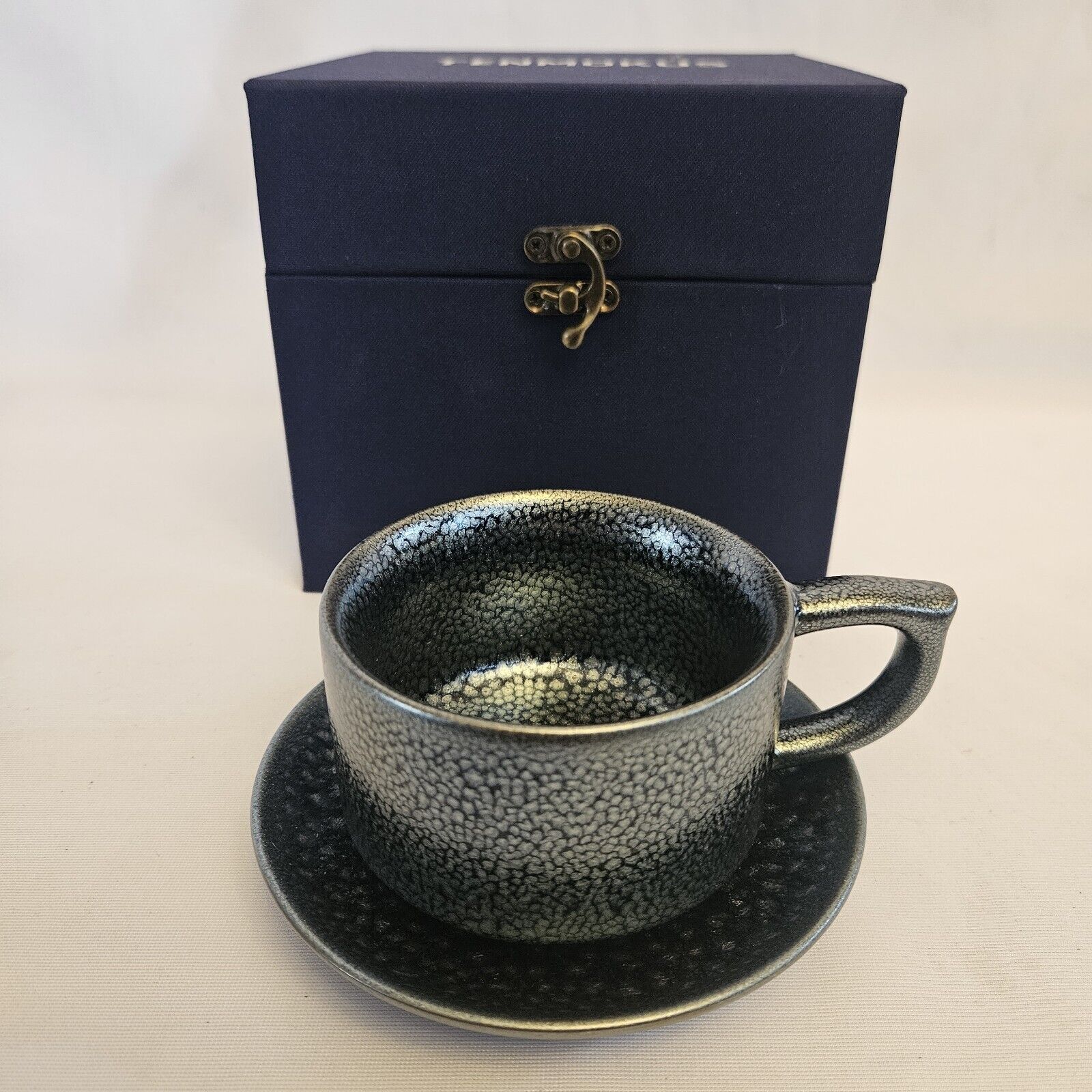 Luxury Tenmokus Glacier Coffee Cup and Saucer Set Porcelain Tea Cup Jian Zhan 
