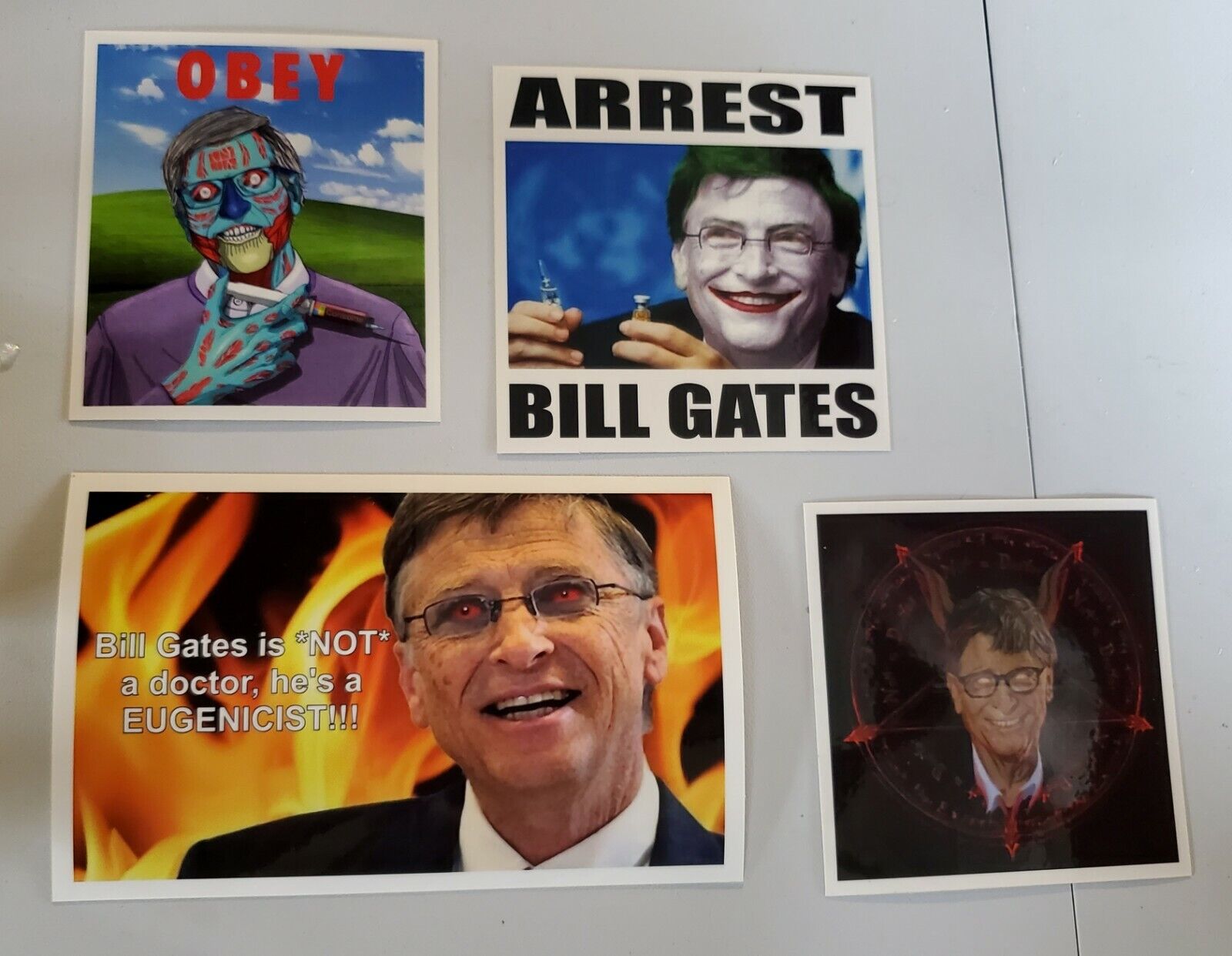 Bill Gates Stickers ARREST BILL GATES ANTI Vaccine 💉  4 PACK LOT OBEY THEY LIVE