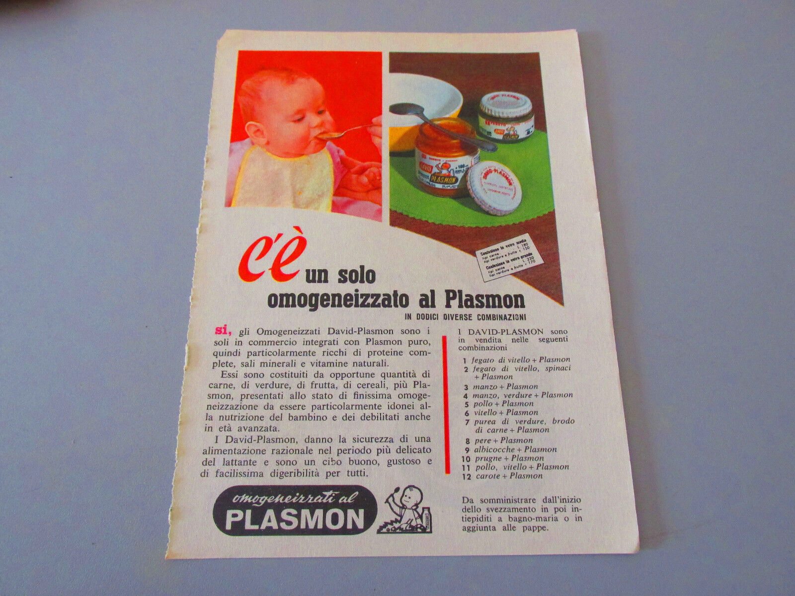 Advertising On Page Original Years 50/60 Advertising Vintage Plasmon And Boston