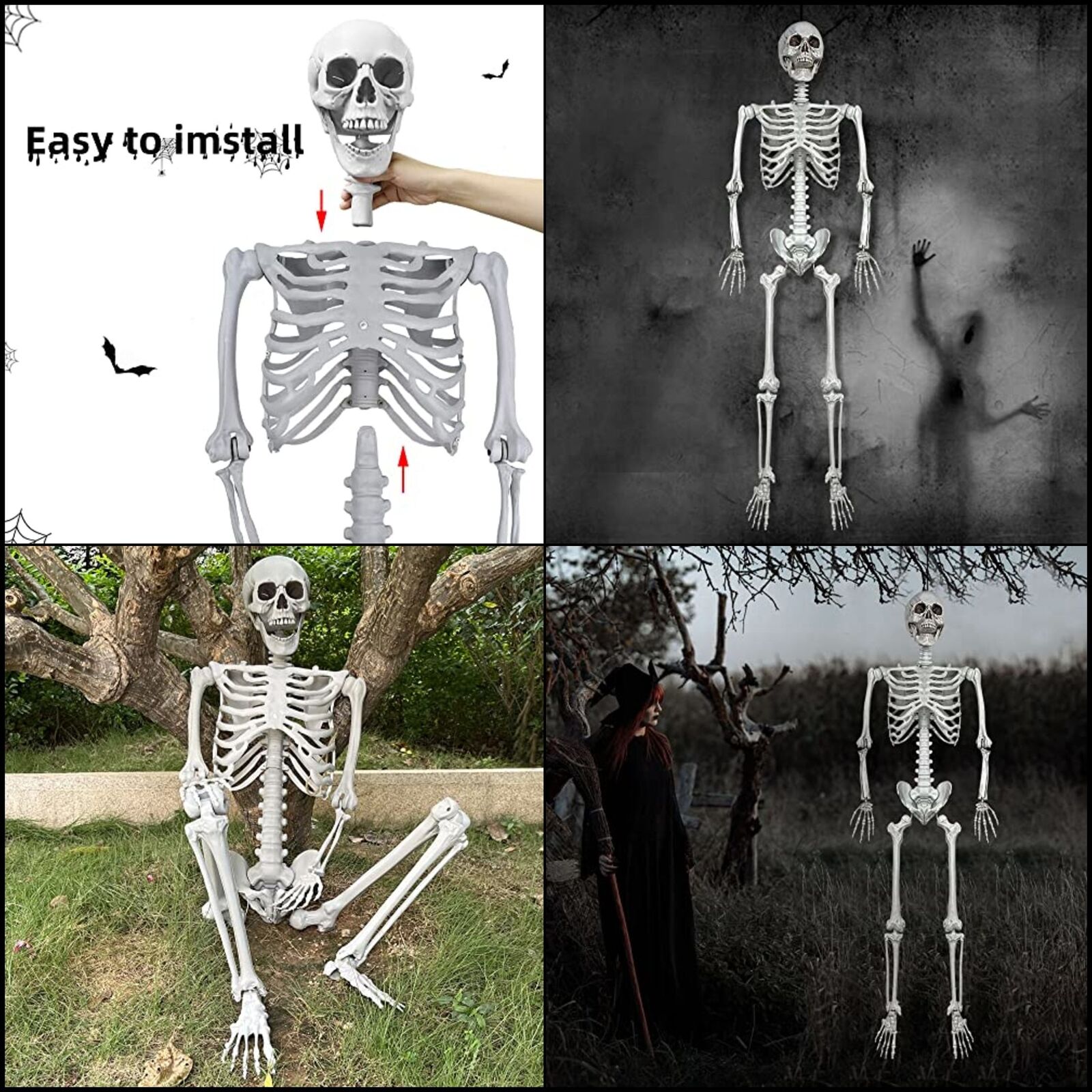 5.4Ft/165cm Halloween Skeleton Body Life Size Human Bones with Movable Joint