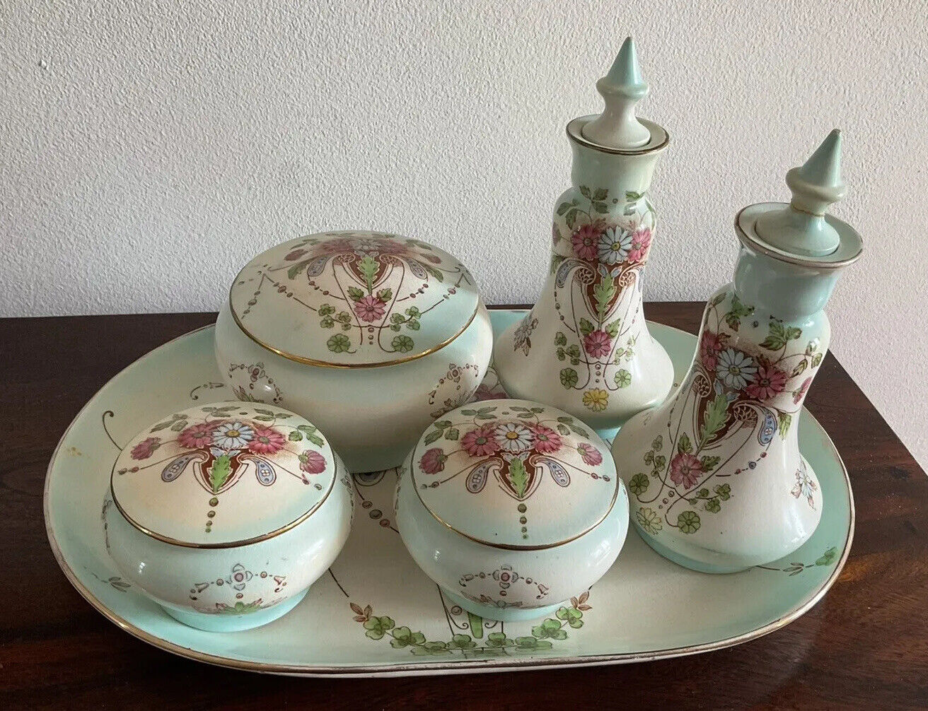 Antique Porcelain Vanity Set Devon Ware - Stoke On Trent Made In England ‘daisy’