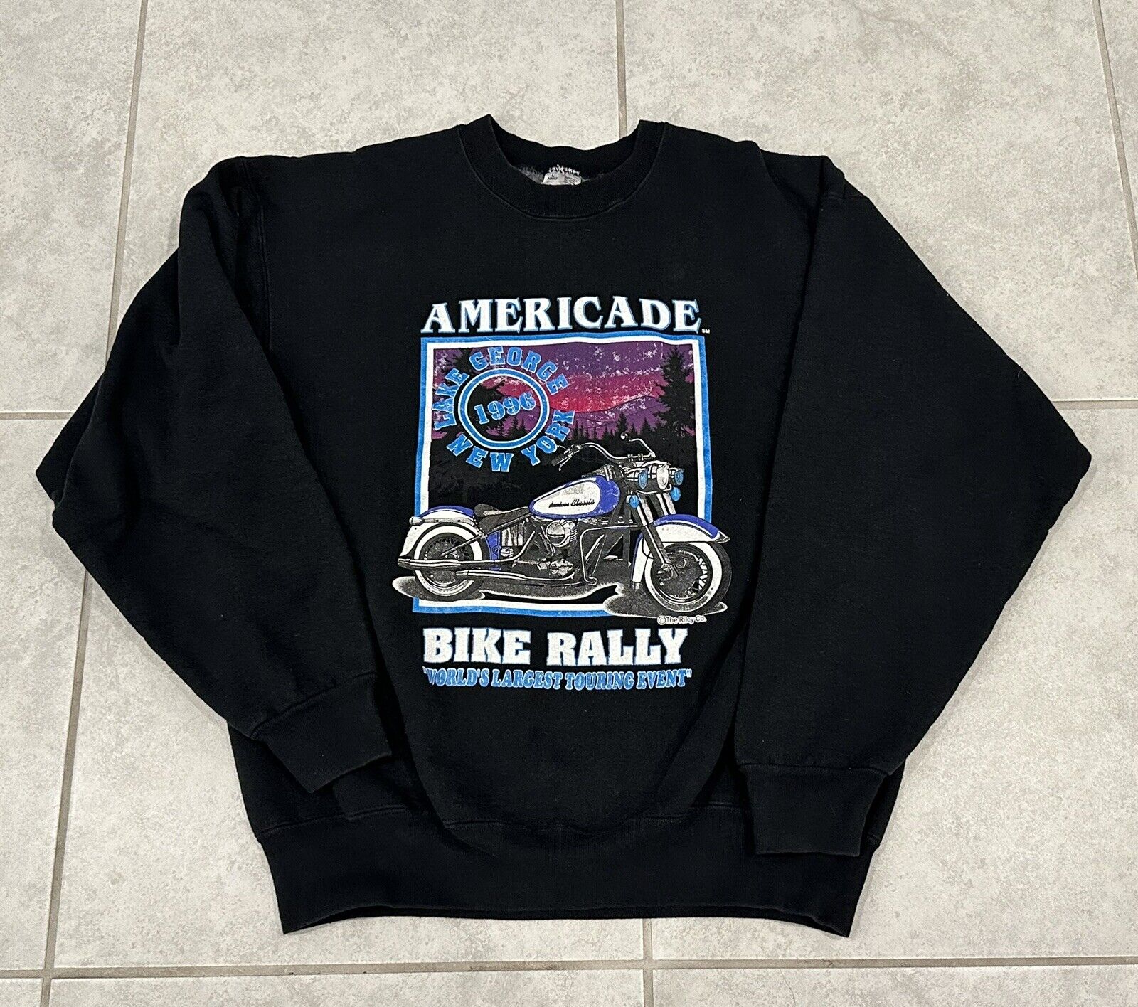 Vintage 90s 1996 Americade Bike Rally Harley Eagle Sweater Shirt Large Black