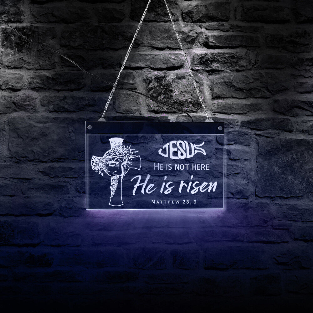 LED RGB Neon Light HE IS RISEN Sign Religious Easter Art Wall Hanging Nightlight