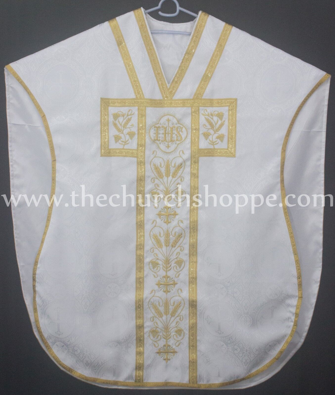 New White Chasuble.St. Philip Neri Style vestment & mass set 5 pc, IHS, 