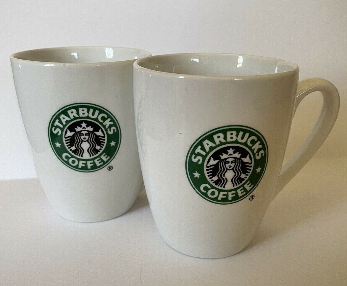 Lot 2 Starbucks Coffee Mugs Cups 10.2 Oz Original  Logo White 2007 4 in Tall EUC
