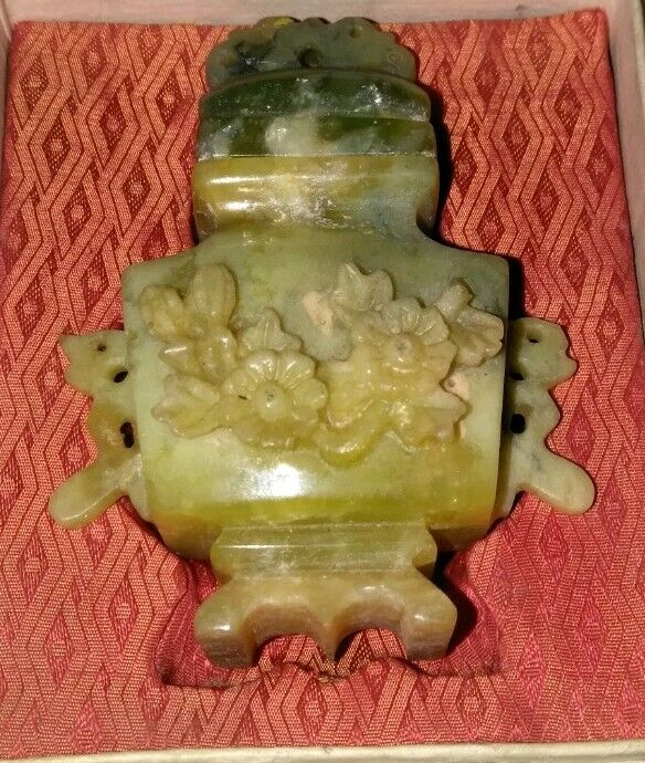 Vintage Chinese carved - White & Green JADEITE- urn
