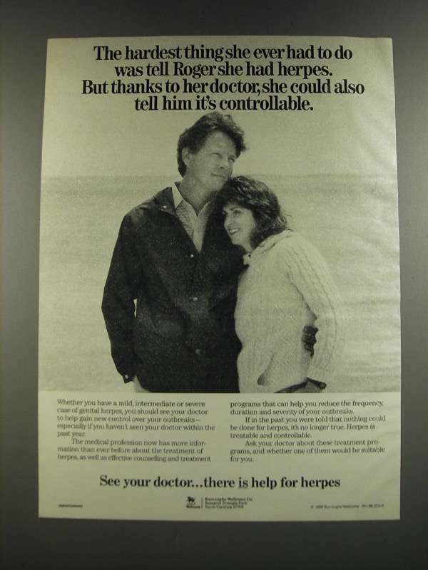 1986 Burroughs Wellcome Ad - Had to Tell Roger She Had Herpes