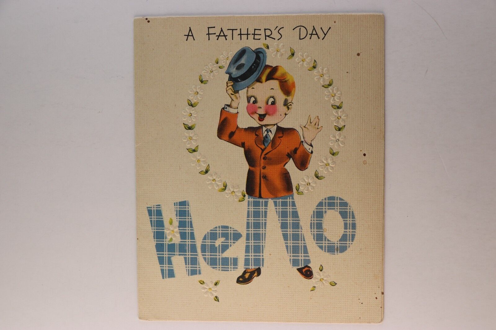 Vintage Unused A Father\'s Day Hello and Handshake Cute Greeting Card c.1940\'s