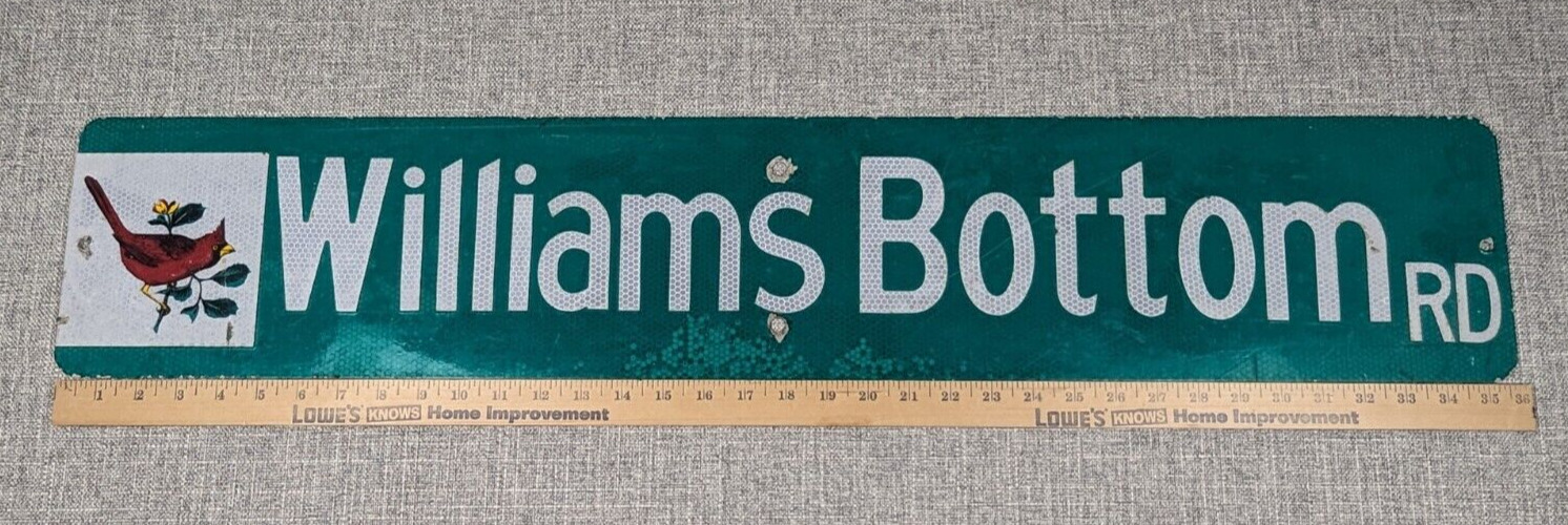 Vintage South Carolina Street Sign / Williams Bottom Rd / Red Cardinal 36x7in