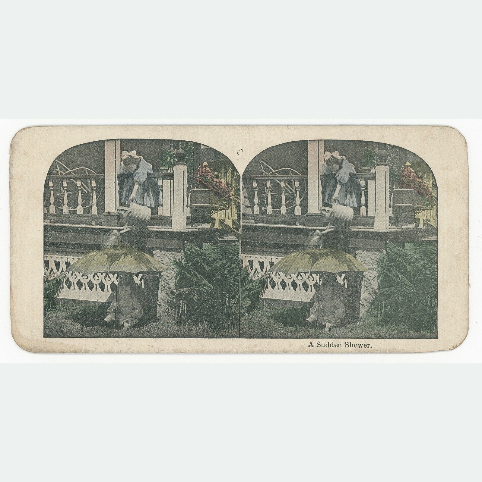  Stereoscope Stereo View A Sudden Shower Children Playing